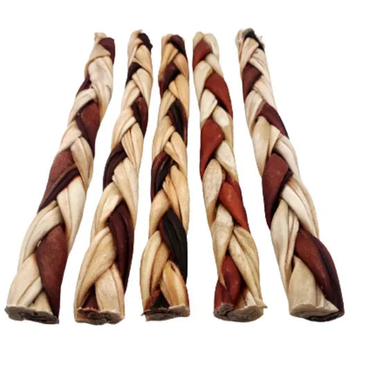 12"- Braided Beef Collagen Stick Brown/Natural