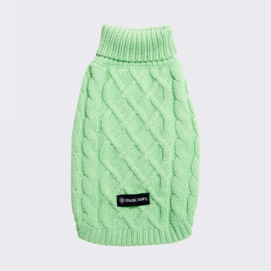 Cable Knit Dog Sweater - Mint Green