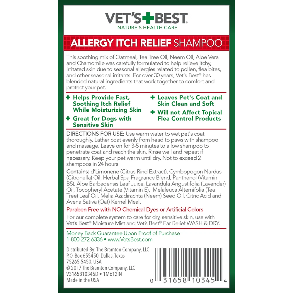 Vets Best Allergy Itch Relief Shampoo Dog 16oz