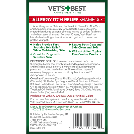 Vets Best Allergy Itch Relief Shampoo Dog 16oz