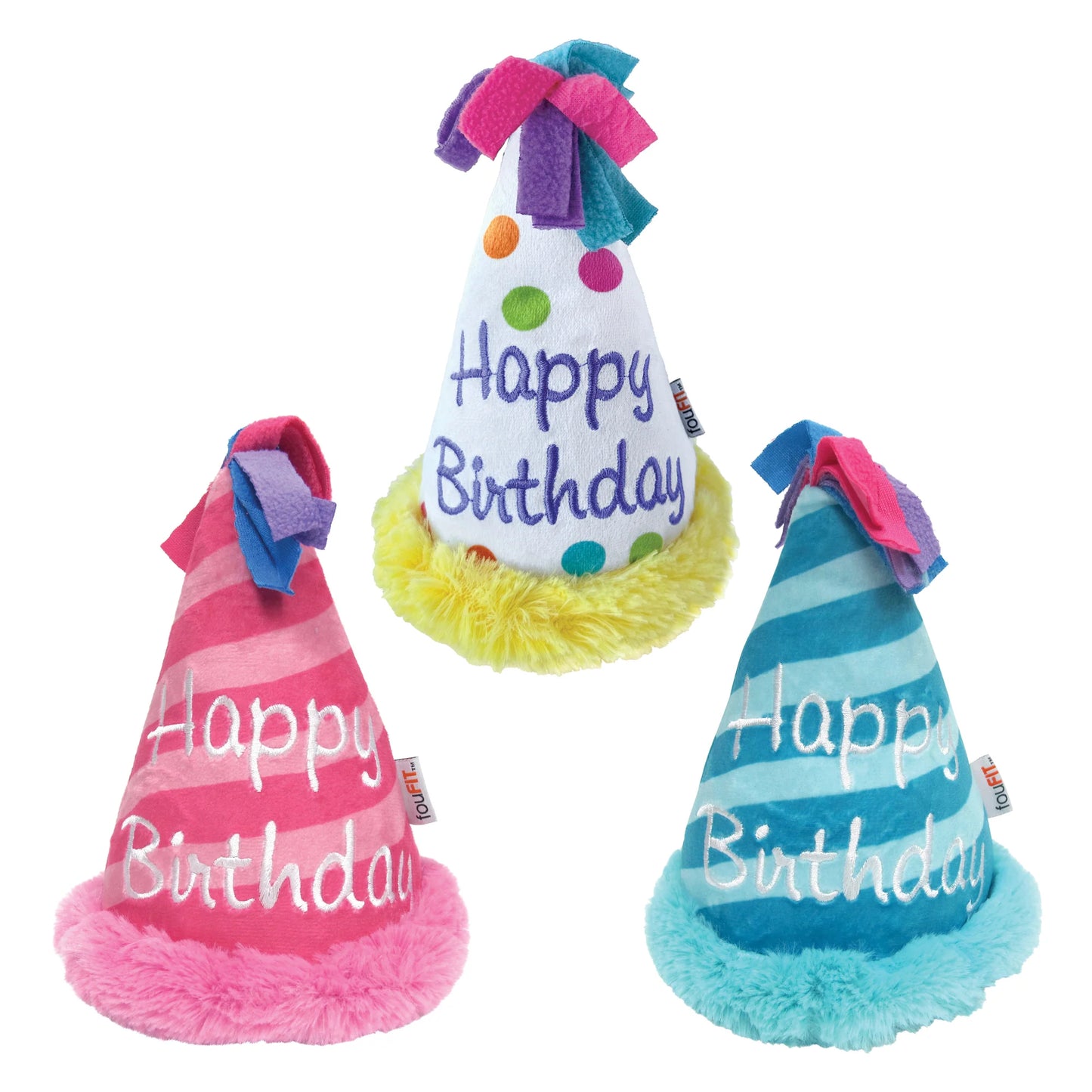 foufouBRANDS™ Birthday Hat Crinkle Plush Dog Toy