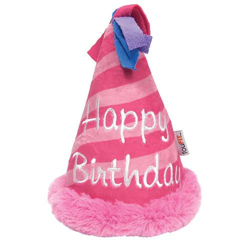 foufouBRANDS™ Birthday Hat Crinkle Plush Dog Toy