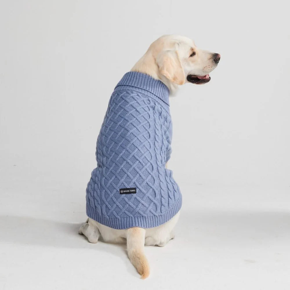 Cable Knit Dog Sweater - Blue Grey